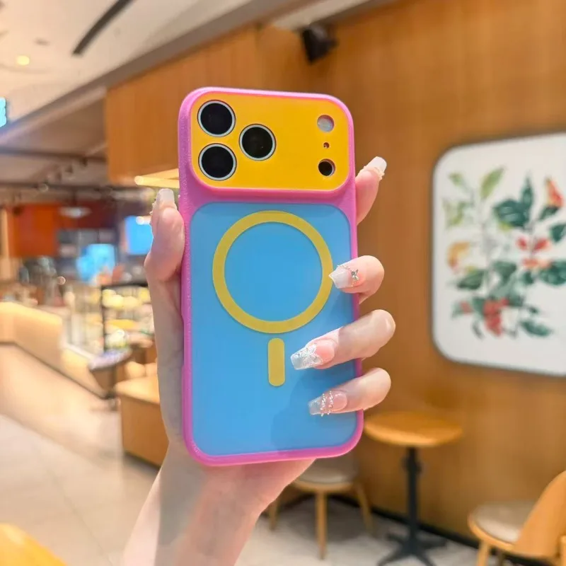 Luxury Dopamine Color Blocking Magnetic Phone Case for IPhone 18 Pro Max 13 14 15 16 17 Pro Max for Magsafe Shockproof Cover