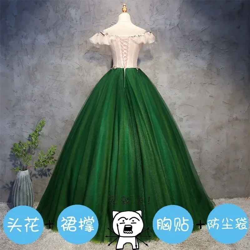 Fairy Evening Dress New Green Art Exam Bel Canto Dance Singing Hosting Trouser Dress Shoulder Performance Dress Female Skinny