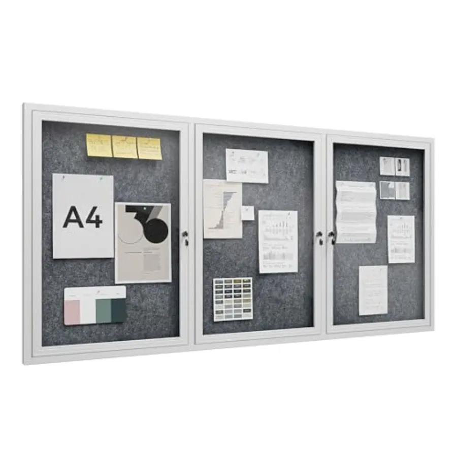 

72"x36" Lockable Enclosed Bulletin Board Outdoor Flet Weather-Resistant Aluminum Frame Notice Board Wall Mounted Display Case A