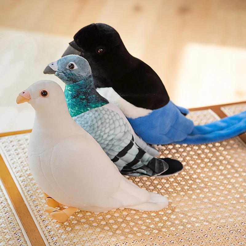 20cm Lifelike Bird Plush Toy Simulation White Green Pigeon Lovely Magpie Stuffed Animal Doll for Photography Props Home Decor &