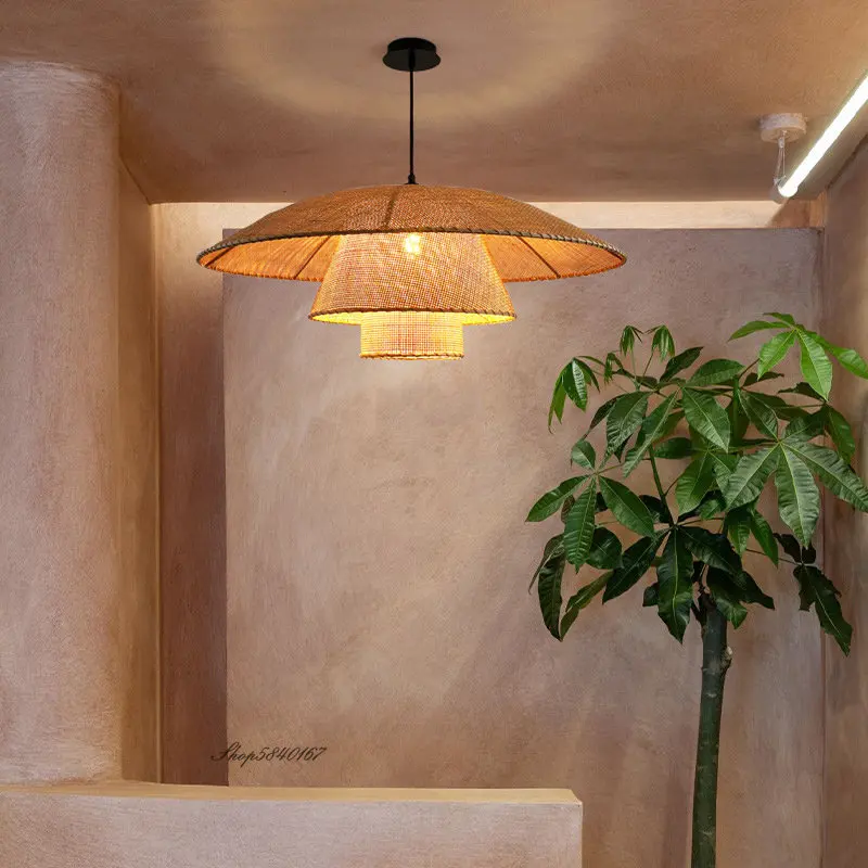 New Restaurant Pendant Lights Vintage Rattan Lamp Home Decor Dining Room Kitchen Loft Suspension Lustre Handmade Light Fixtures