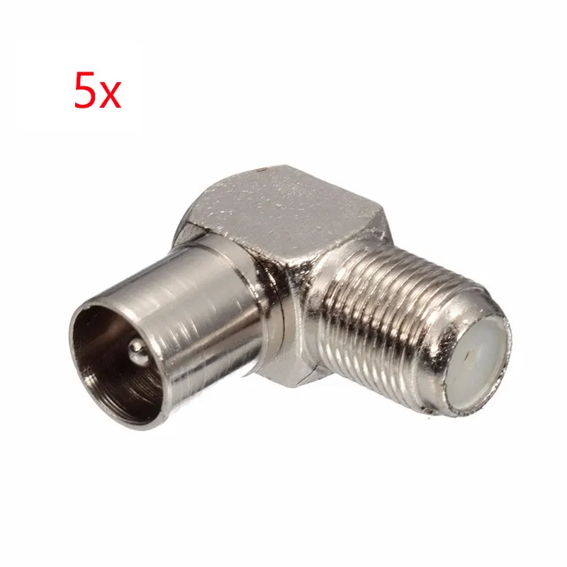 5Pcs/set 90 Degree Right Angled TV Aerial Cable Connector RF Coaxial F Female to TV Male Plug to Female Socket