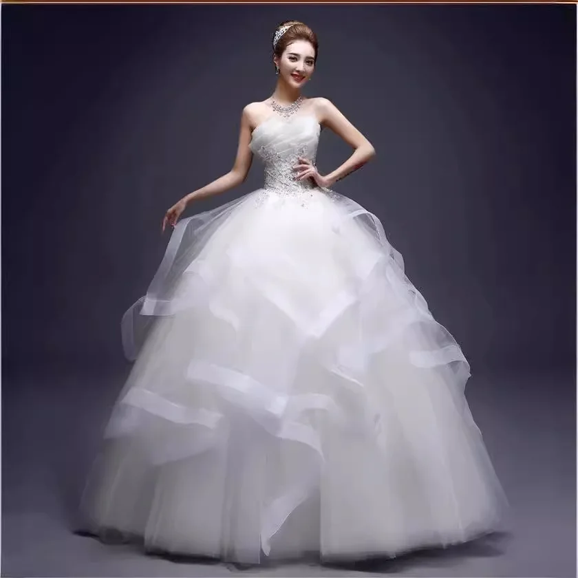 Wedding dress bride new Korean style puffy skirt strapless wedding dress slim body shape large size for pregnant women