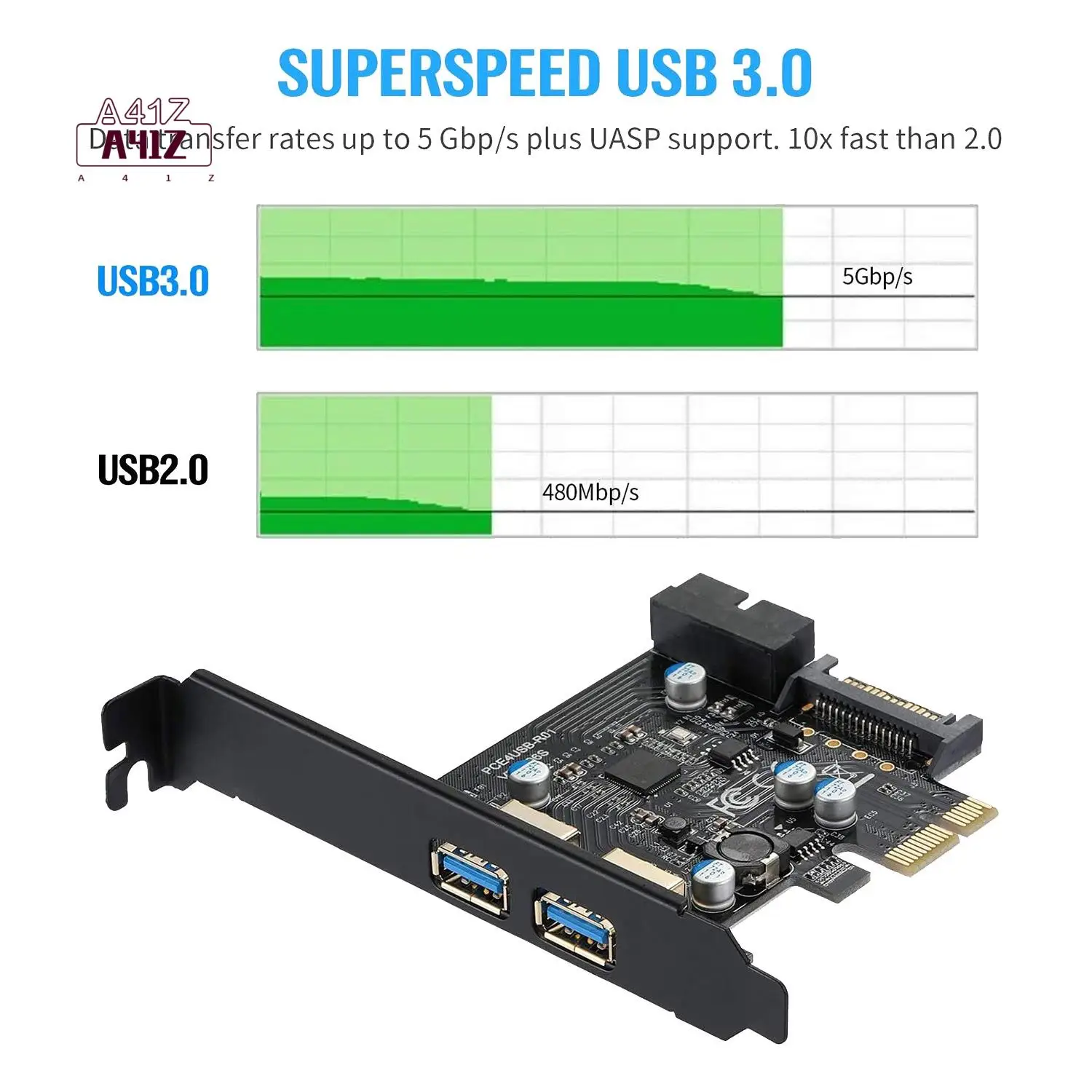 

A41Z-1 Set PCI-E To USB 3.2 Gen 1 Adapter Card 5Gbps PCI Express (Pcie) Expansion Card USB3.0 Hub PCI Express Card