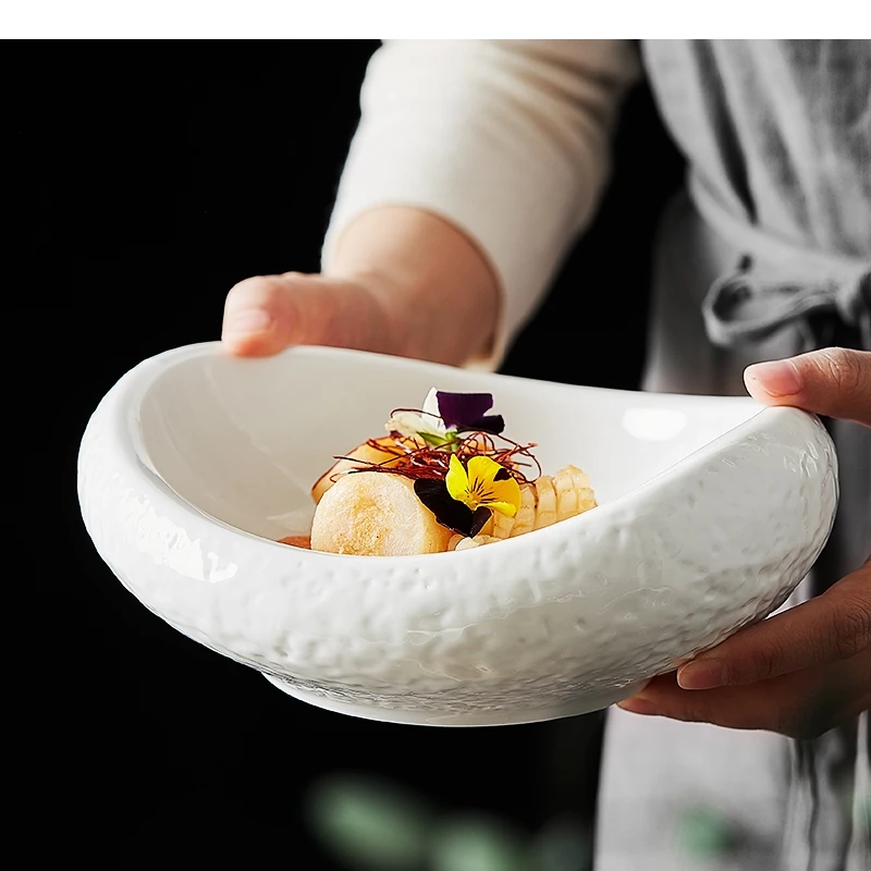 

European-style Irregular Ceramic Tableware Bowl Noodle Plate Steak Salad Snack Cake Dishware Insulation
