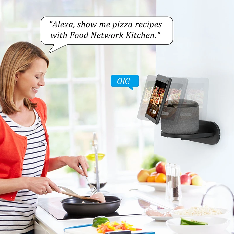 حامل PlusAcc لـ Echo Show 10 مثبت على الحائط مع حامل ملحقات مكبر الصوت المدمج لإدارة الكابلات وتوفير المساحة