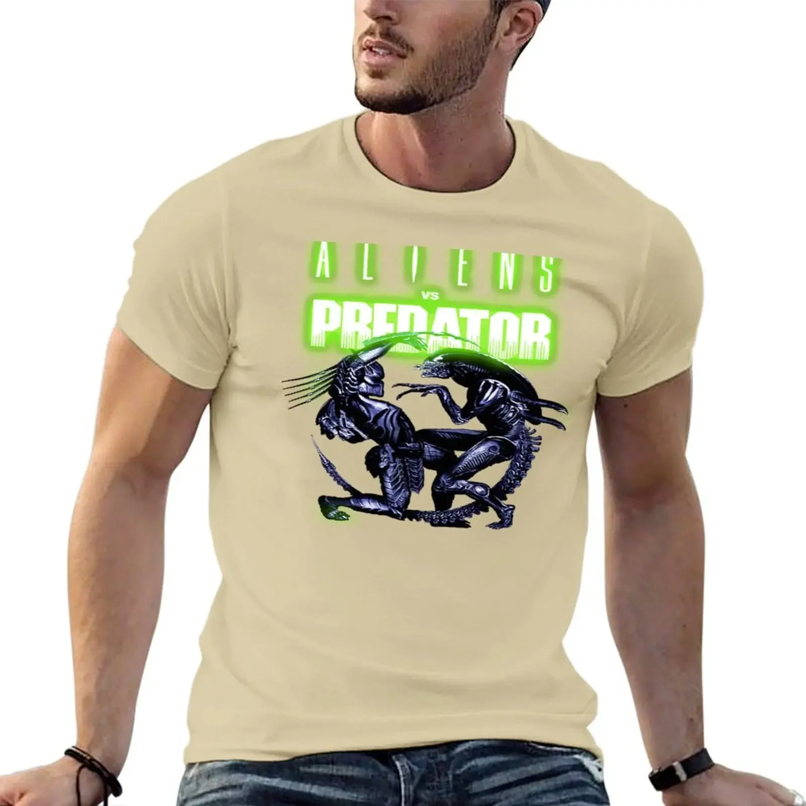 2024 four season t shirt Aliens versus Predator symbol logo movie T-shirt plain short sleeves pure cotton tops casual streetwear