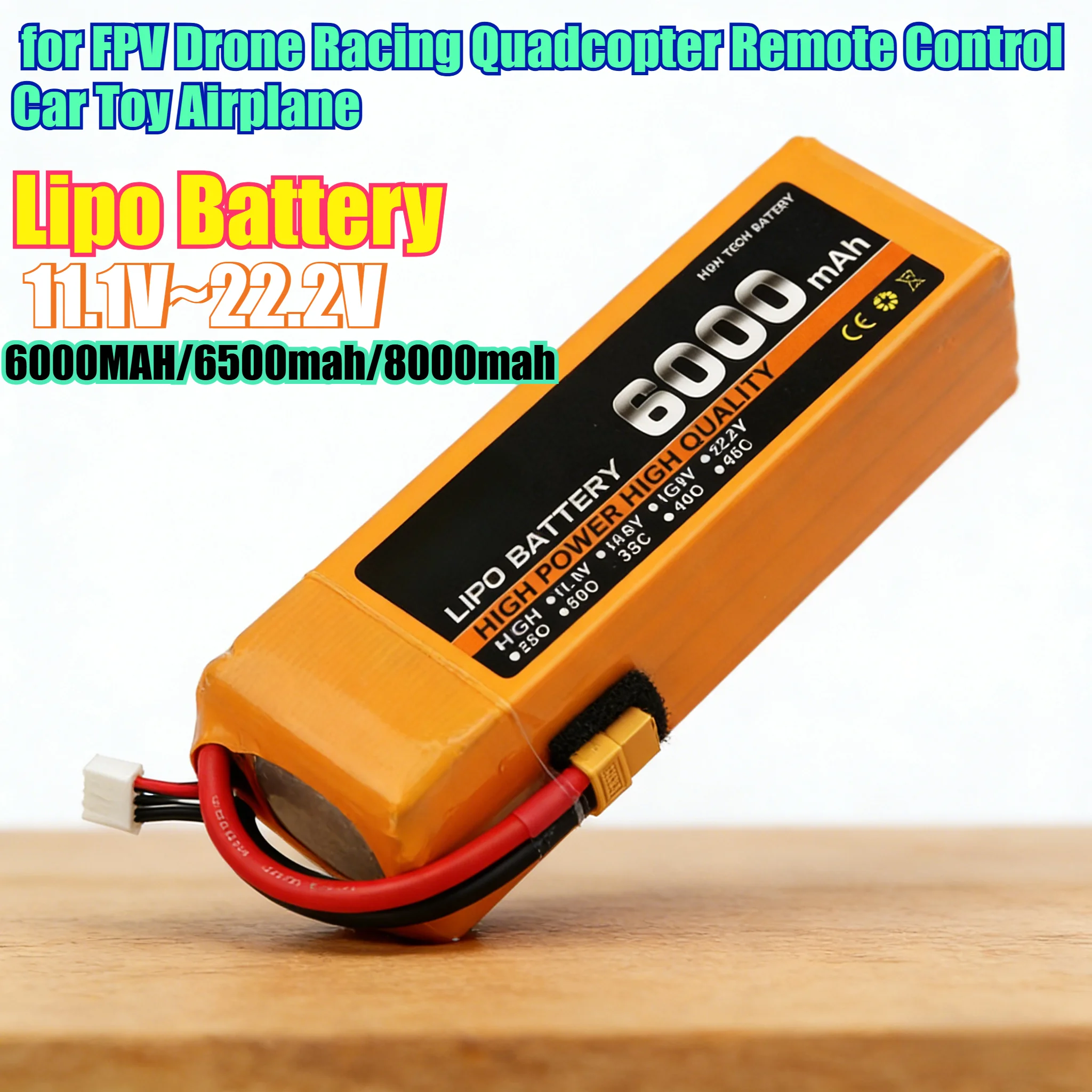 6000mAh/6500mAh/8000mAh 6S 22.2V 60C High Rate Lipo Battery for FPV Drone Racing Quadcopter Remote Control Car Toy Airplane