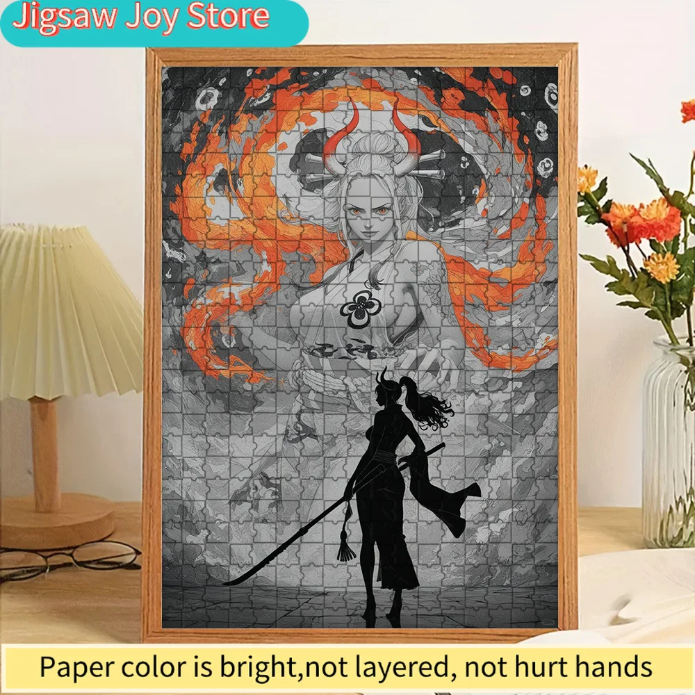 

One Piece Yamato Horned Warrior Silhouette & Giant Form with Orange Flame Aura Background Art Paper Jigsaw Puzzle, Anime Oni Pri
