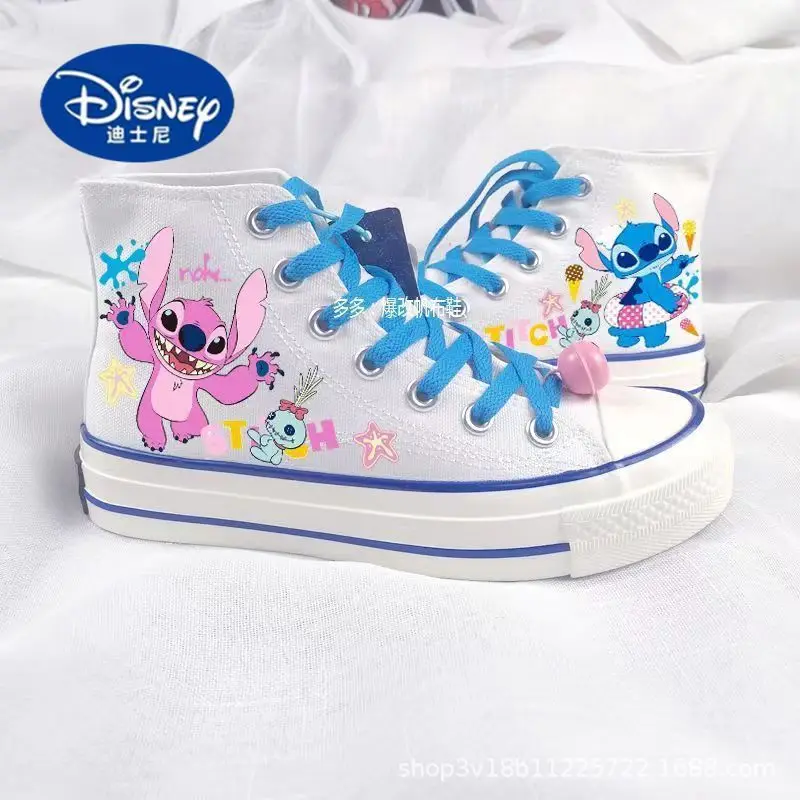 

2025 Disney Unisex High Top Canvas Sneakers | Anime Cartoon Print with Blue Trim, Casual Fashion Shoes for Teens