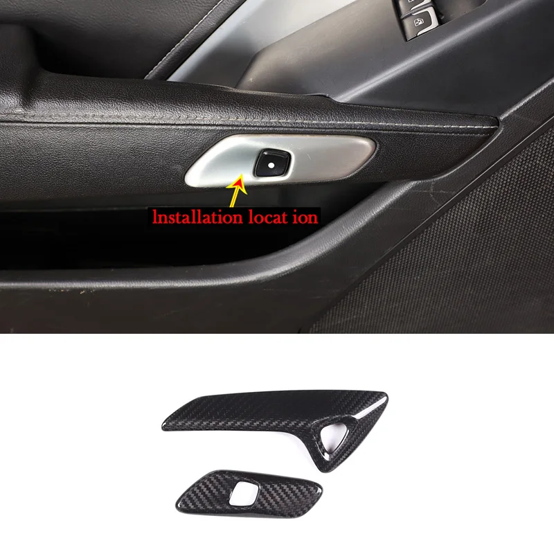 

For 2014-2019 Corvette C7 Z06 True Carbon Fiber Style Car Modeling Car Door Electric Switch Button Frame Sticker Auto Parts