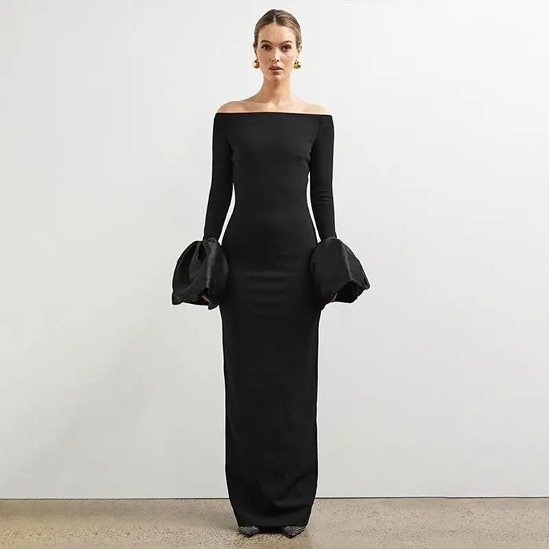 

European And American Fashionable And Sexy Long Skirt For Women In Spring And Autumn, One Neck Slim Fit Dress With Temperament