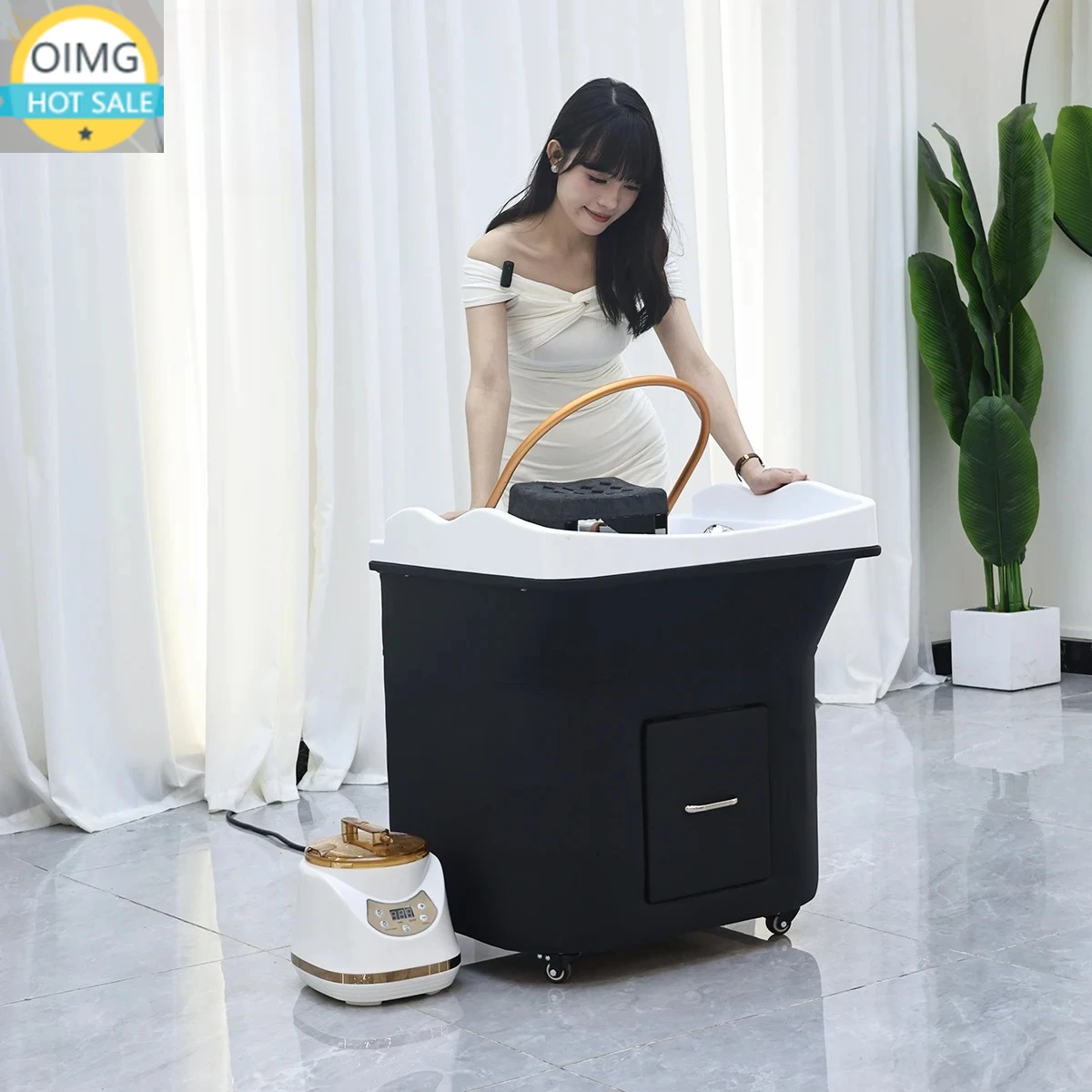 Portable Acrylic Head Treament Shampoo Bowl Sink Beauty Salon Water Circulation Hair Washing Basin