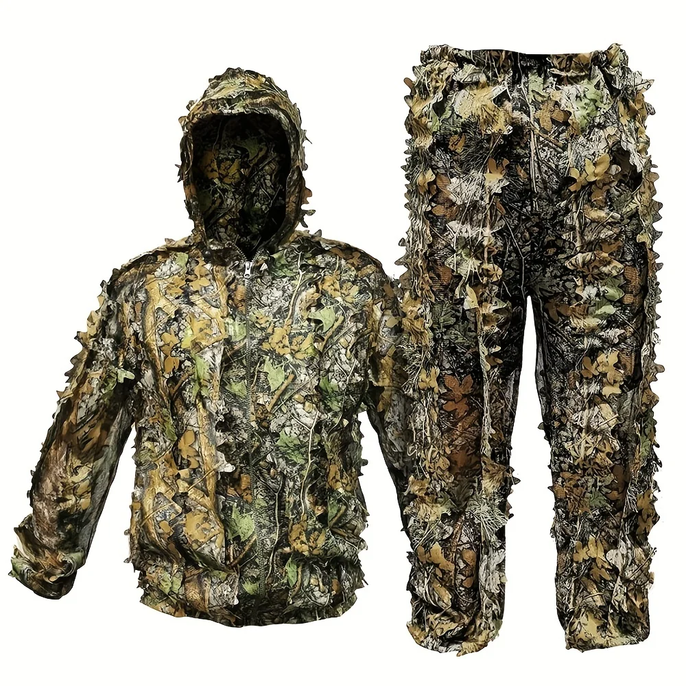 Hunting Suit Jungle Leaves Lightweight Camouflage Ghillie Suit  With Hood Outdoor Photography Watching Bird Cloth Costume