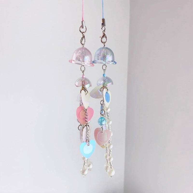 Sparkling Jellyfish Shaped Phone Charm Keychain Pendant for Women Girls