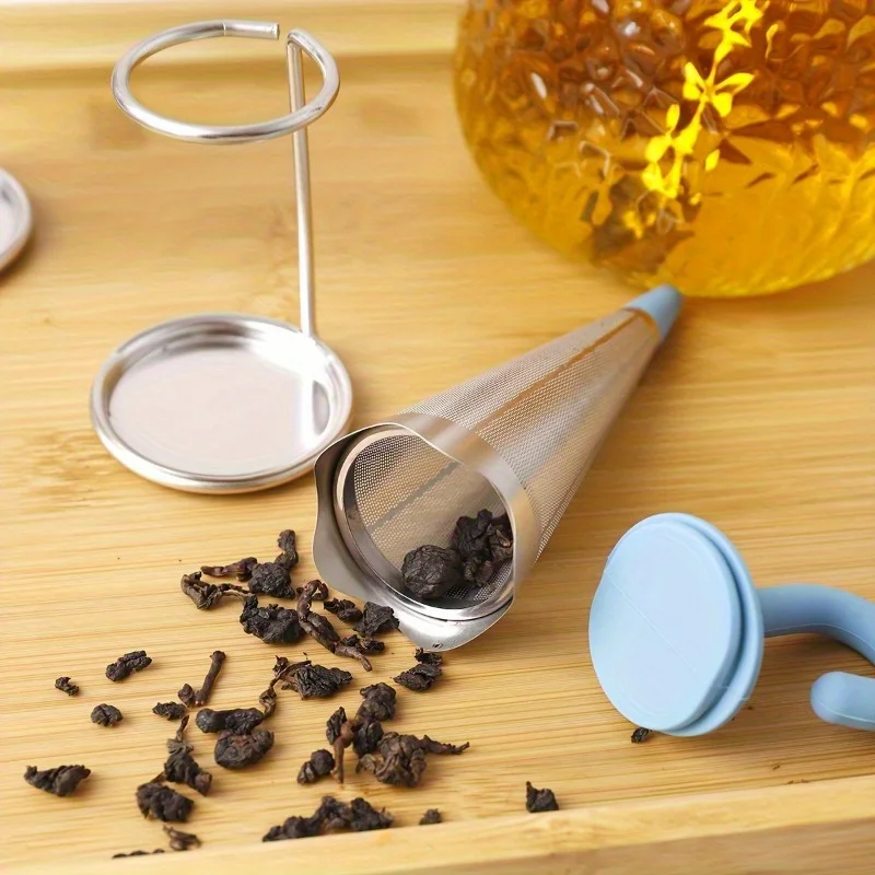 1pc Reusable Umbrella Tea Infuser With Drip Tray For Tea Cups, Mugs And Teapots, Stainless Steel Fine Mesh Tea Strainer view 3