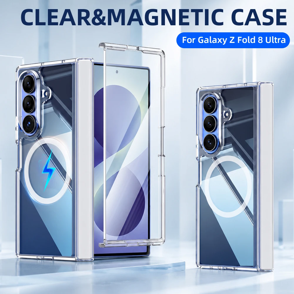 For Samsung Galaxy Z Fold 8 Ultra 5G Case Ultra-Thin Transparent Magnetic Wireless Charging Hinge Tempered Film Shockproof Case