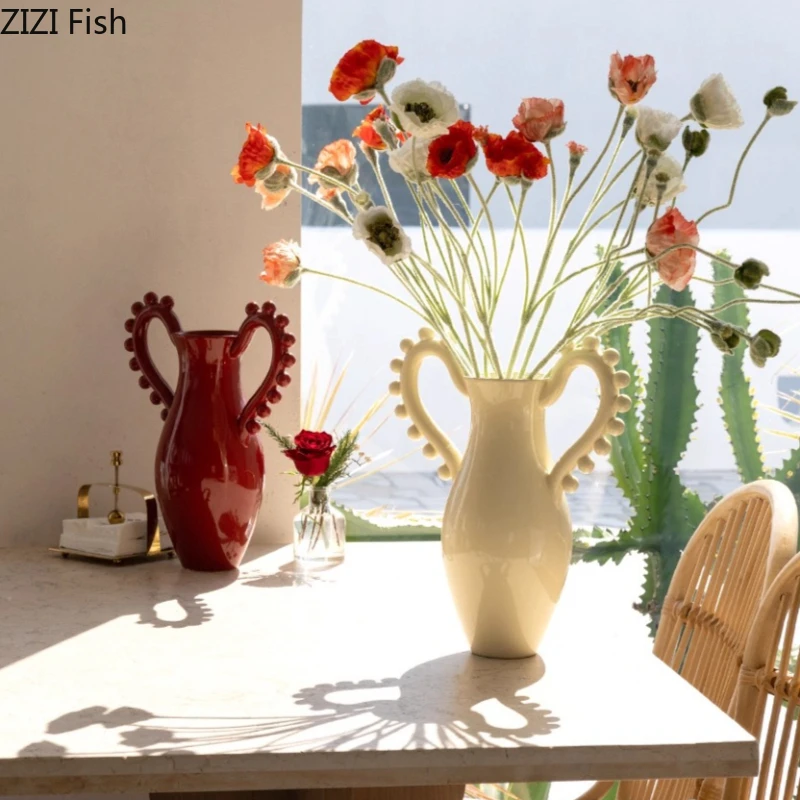 Double Eared Ceramic Vase Love Shaped Decorative Vase Hydroponic Vases Flower Vessel Ornament Flowers Arrangement Flower Vases
