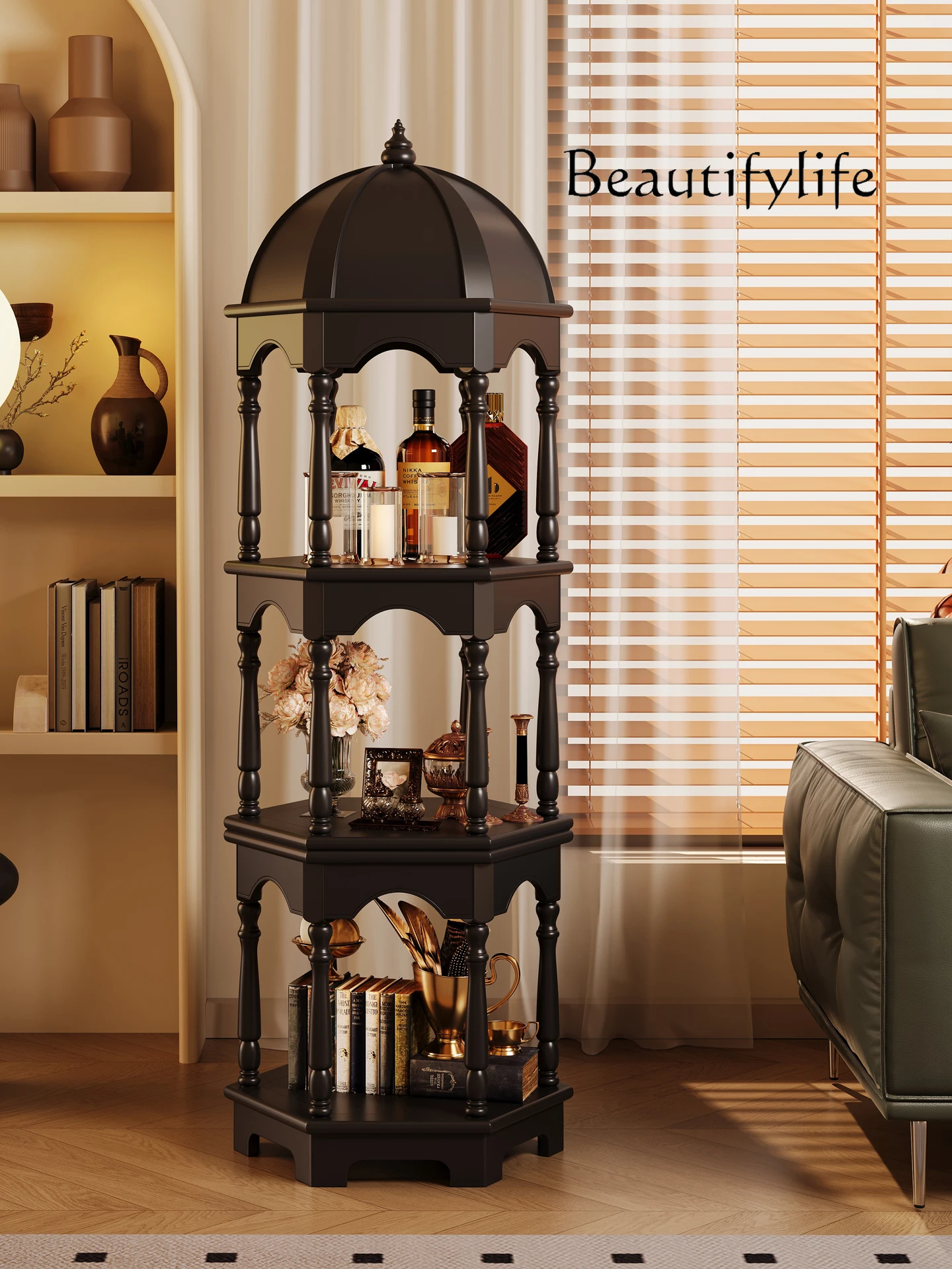 

American retro style solid wood side cabinet storage storage cabinet tea wine medieval sofa side decoration