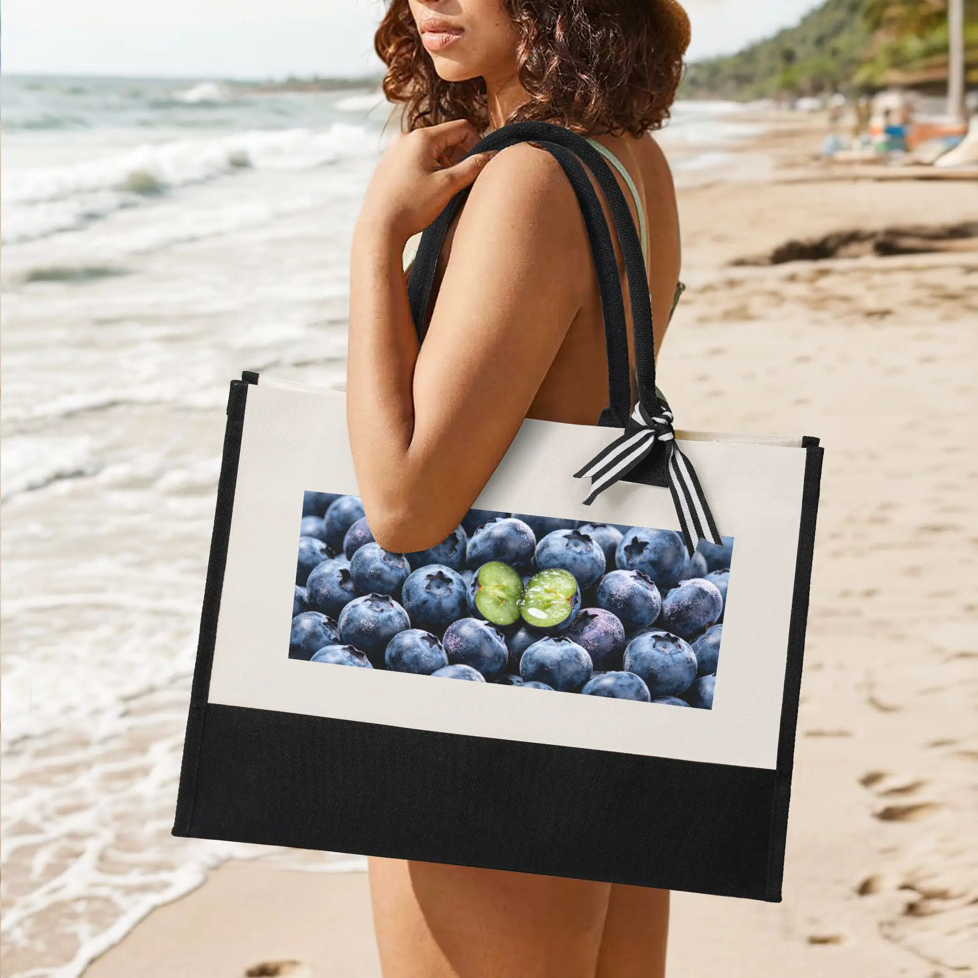 Mango Print Canvas Tote Bag Eco-Friendly Reusable Grocery Bag Sturdy Shopping Handbag for Beach Travel Work