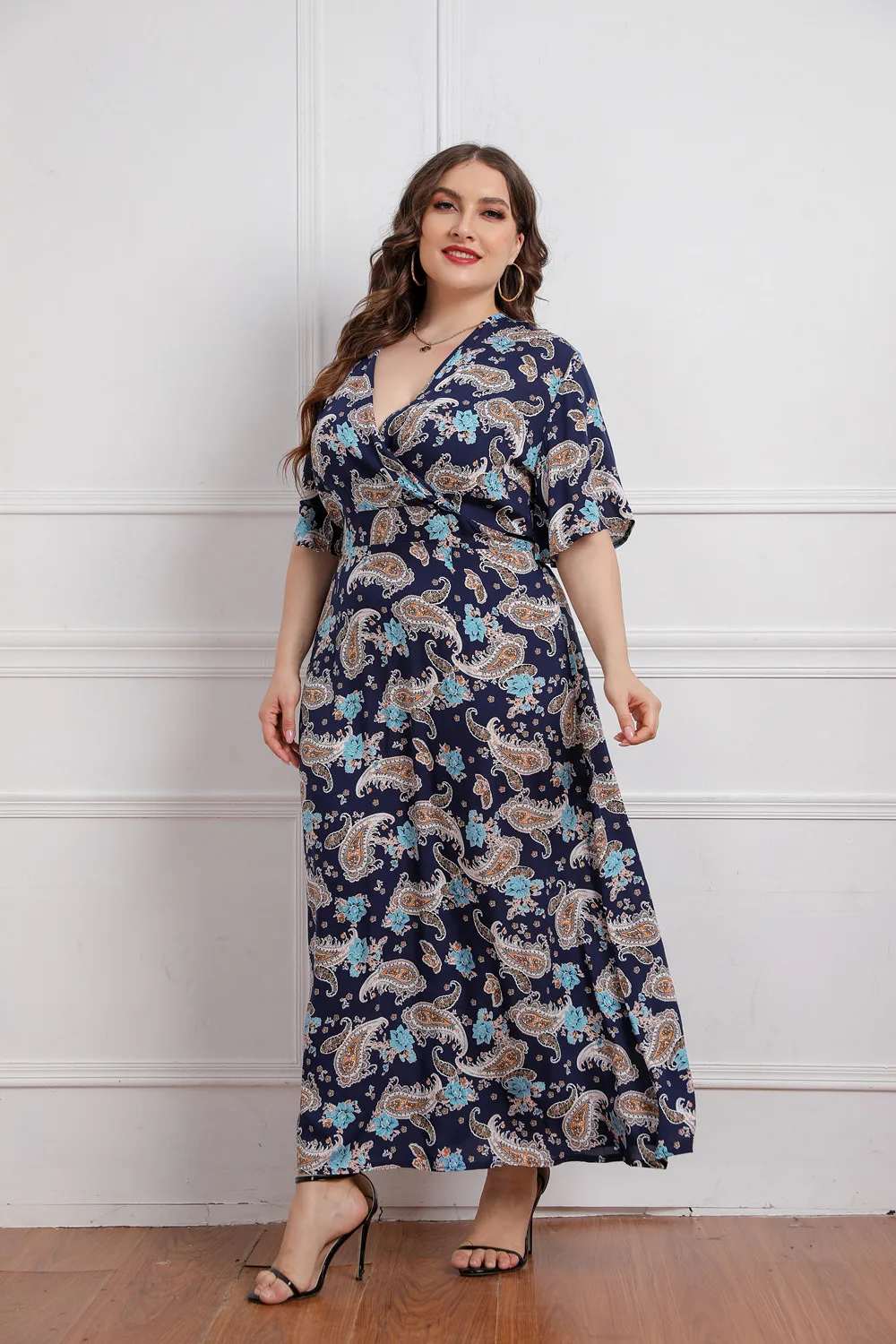 Plus Size Floral Print Maxi Long Summer Dresses For Women Wholesale China