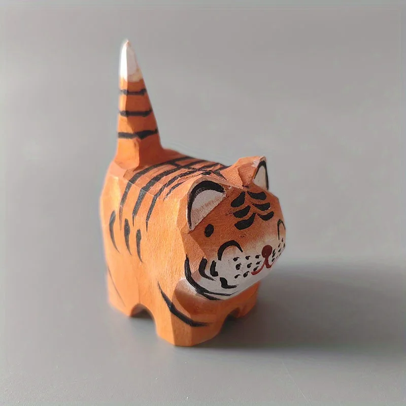1Pc Pure Solid Wood Tiger Carving Handmade Adorable Forest Scene Ornament Decoration
