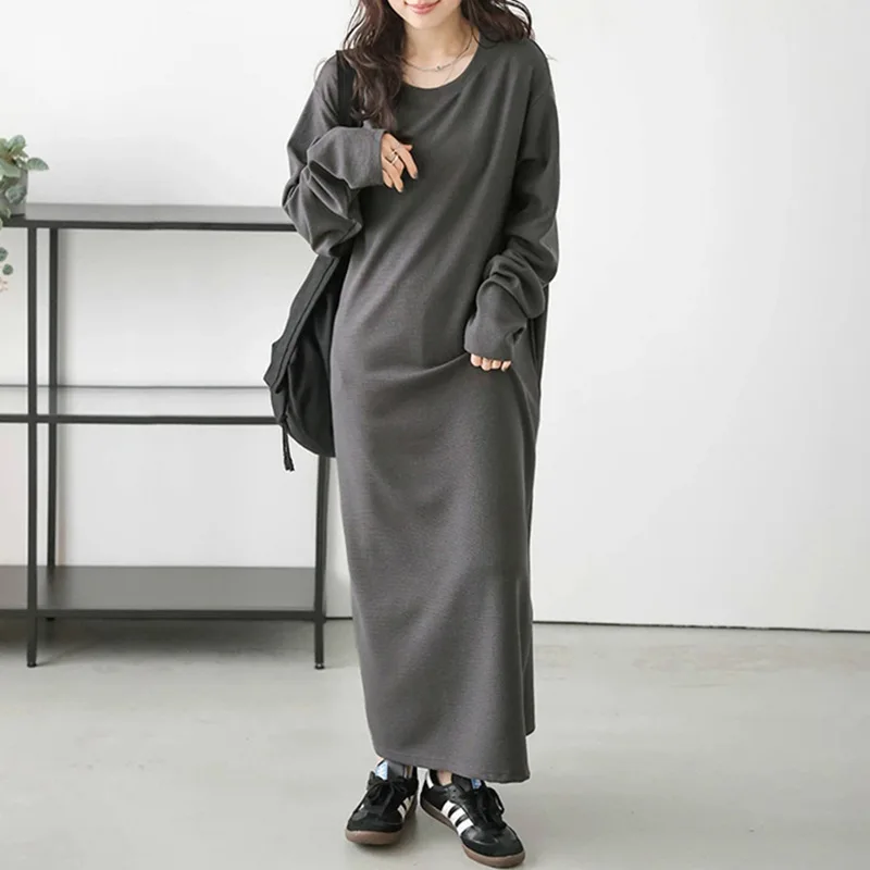 

Japanese Dress Loose Solid Color Round Neck Slim Women's Long-sleeved Skirt