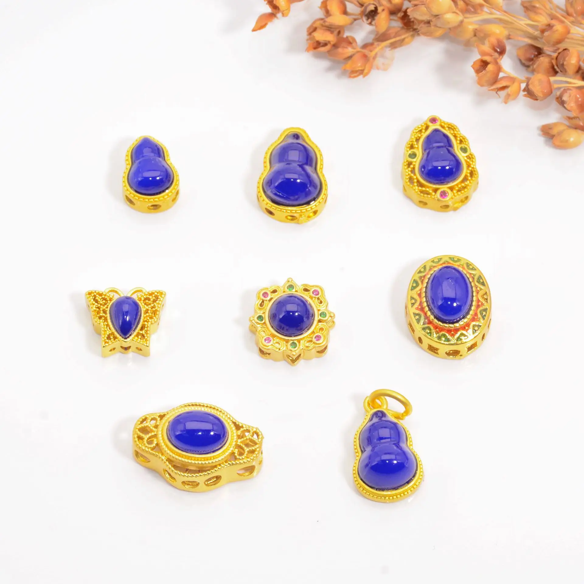 5 Pieces Copper Plated Lapis Lazuli Multi-hole Bead Separator DIY Pearl Bracelet Beaded Necklace Jewelry Accessories Wholesale
