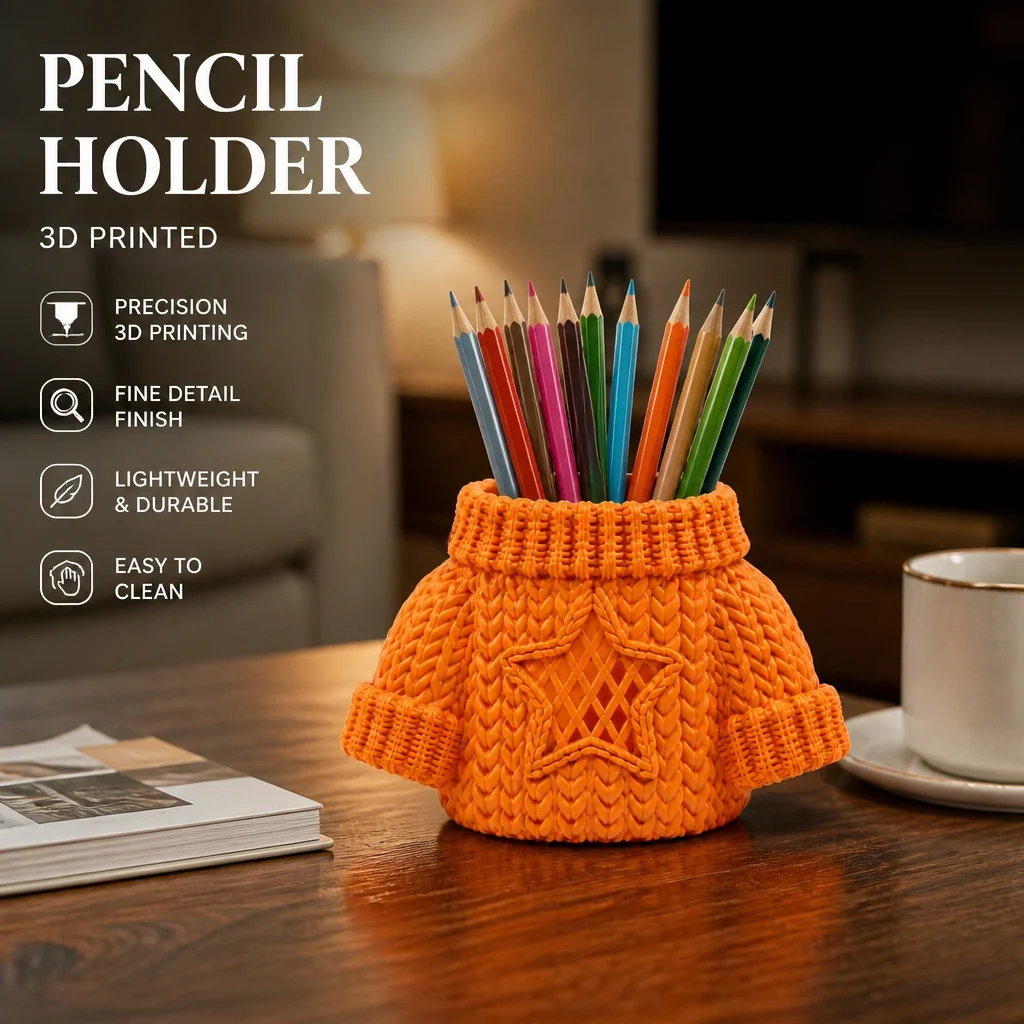 Star Cutout Turtleneck Sweater Pen Container, Resin Knitted Texture Desk Storage Pot for Stationery Tabletop Aesthetic Decor