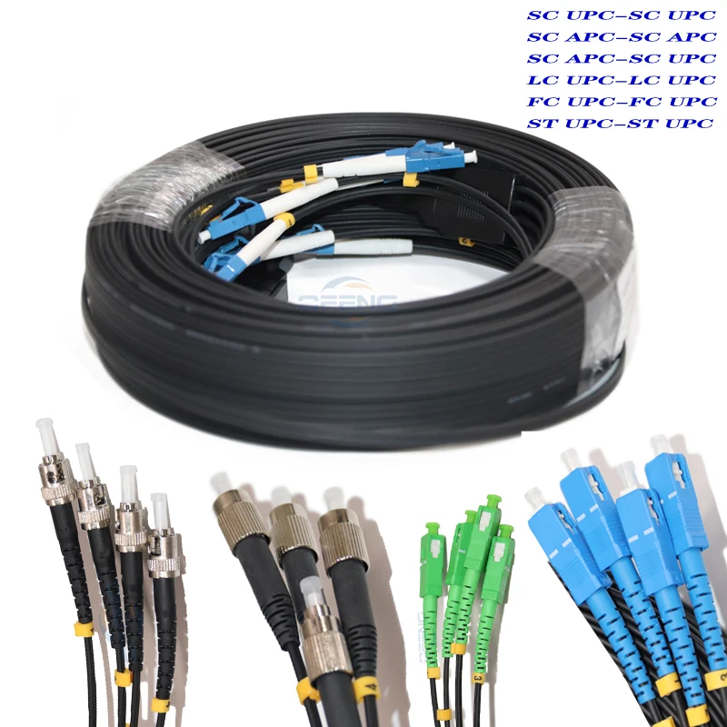 50M 3 Steel 4 core Indoor Outdoor FTTH Drop Cable Fiber Optic Patch Cord Cable Single Mode Simplex G675A1 SC LC FC ST connecors