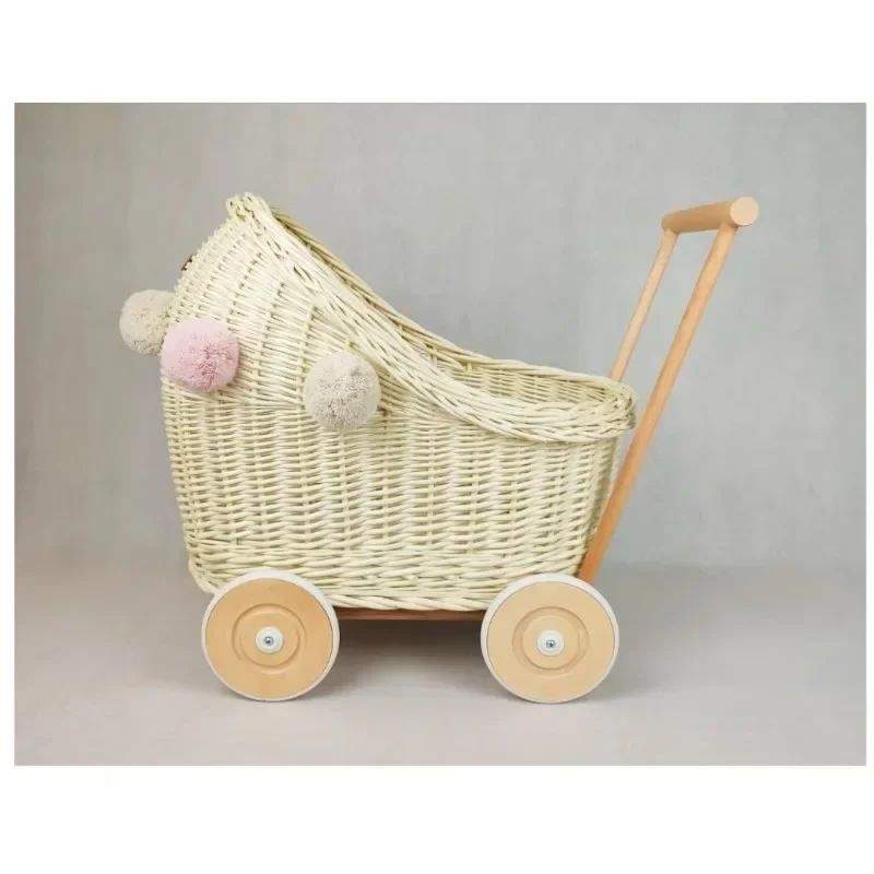 Multifunctional handmade environmentally friendly rattan stroller with cushion, durable, safe and comfortable