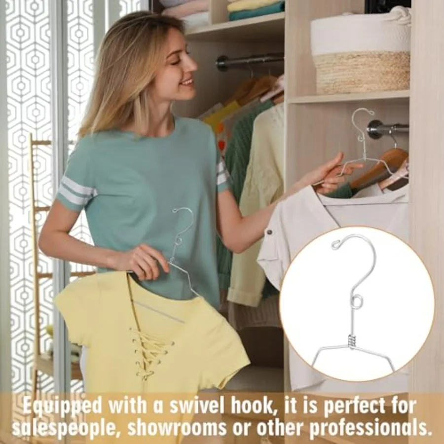 20 قطعة 16 شماعات معدنية قابلة للتكديس شماعات ملابس من الفولاذ المقاوم للصدأ مع خطاف دوار لمنظمة خزانة المنزل سلك عالي التحمل