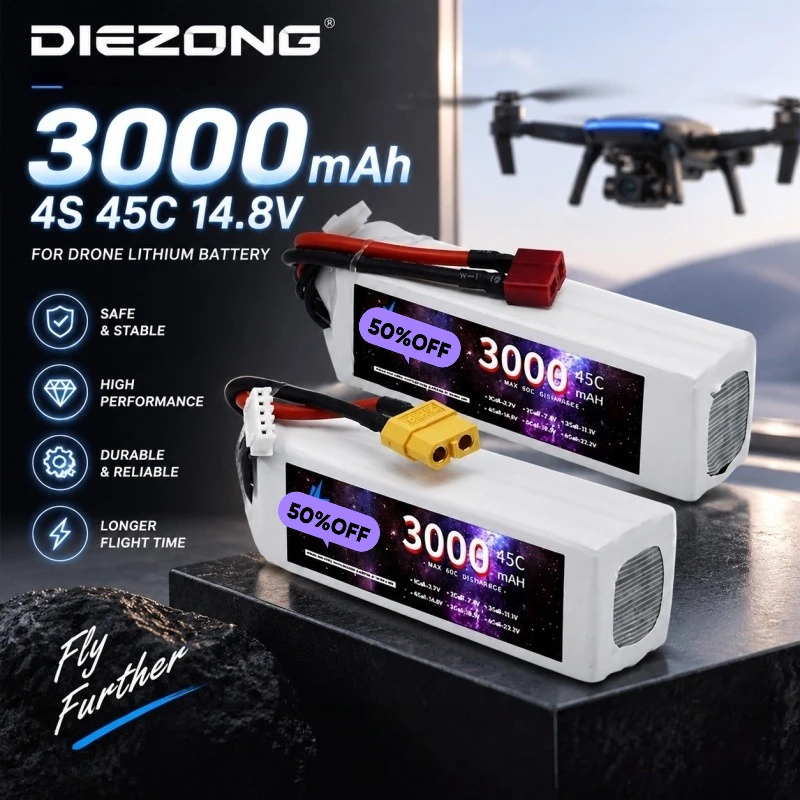 4S 14.8V 45C High Discharge 3000mAh LiPo Battery RC Lithium Polymer Battery for RC Quadcopter Airplane Drone Spare Parts