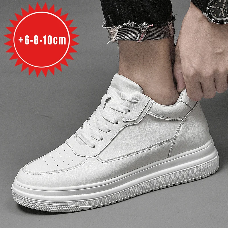 

Height Increasing Shoes for Men 6 8 10cm Invisible Elevator Sneakers White Leathe Sport Zapatillas De Hombre Big Size 46