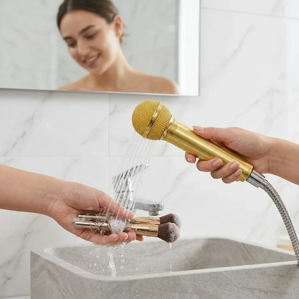 Portable Aluminum Handheld Singing Microphone Shower Head for Bathroom Karaoke Fun Kids Adults