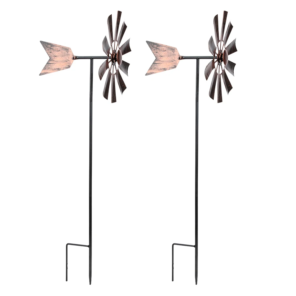 

2 Pcs Metal Windmill Ornaments Garden Outdoor Decoration Iron Airplane Pinwheels Rotatable for