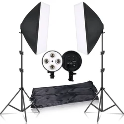 Photography Softbox Lighting Kit With E27 Lamp Holder,8pcs LED Bulb,Carry Bag,Soft Box AccessoriesFor Photo Studio Video