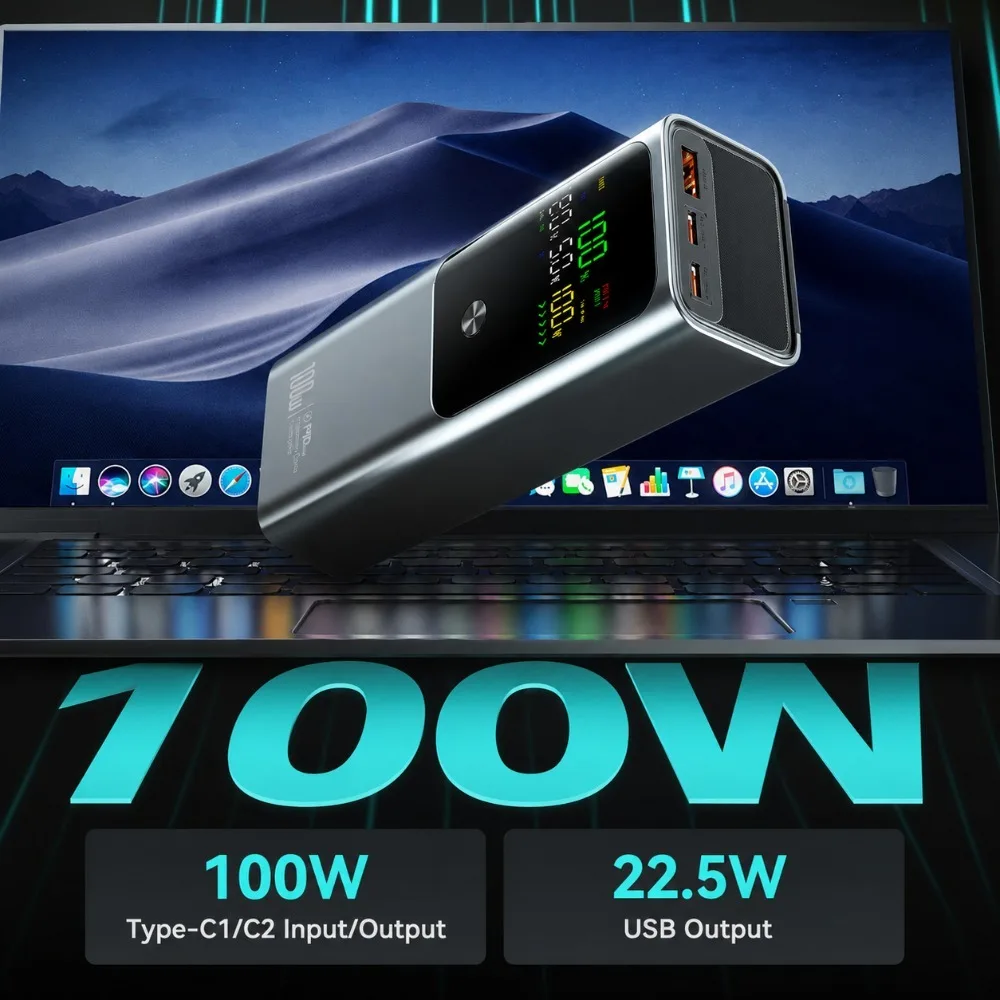2027 New 100W Power Bank 20000mAh Dual USB C PD100W Fast Charging Digital Display Portable PowerBank for Laptop Samsung iPhone
