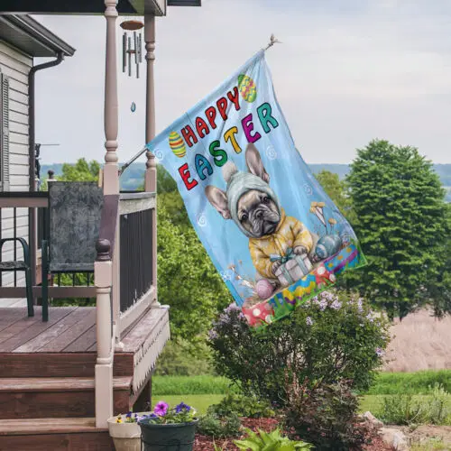 Happy Easter Garden Flag, Loves French Bulldog Happy Easter Double Sided House