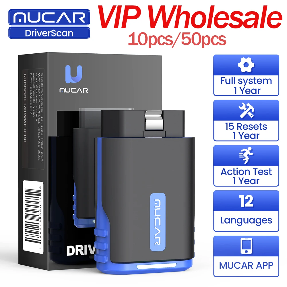 VIP 10-50pcs MUCAR DriverScan OBD2 Scanner Diagnostic Tool Full System Diagnosis 15 reset Active Test Bluetooth code reader