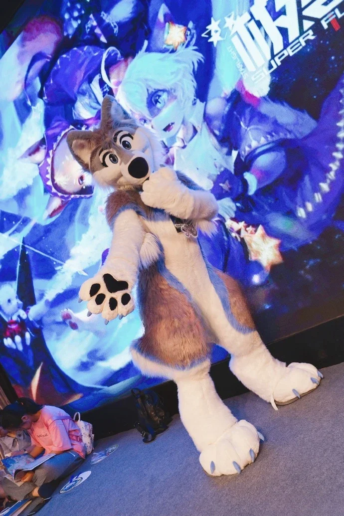 عيد الميلاد الفراء الثعلب الكلب أجش رمادي أبيض زي التميمة فروي البدلة Fursuit هالوين عيد الميلاد حفلة عيد ميلاد هدية