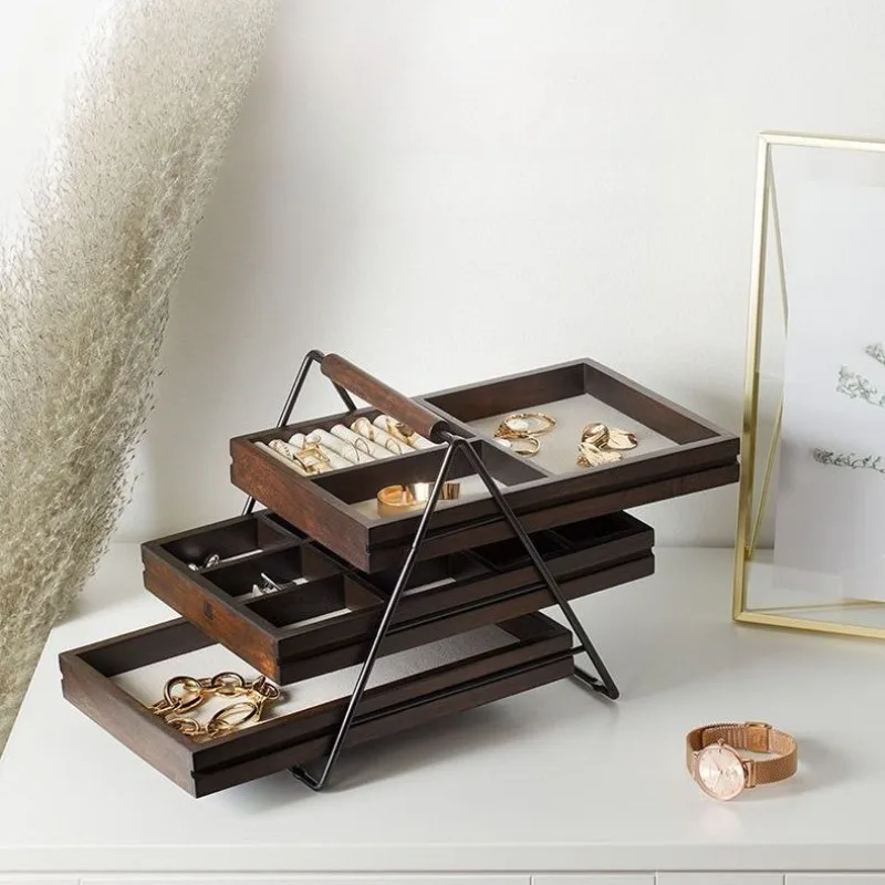 Multifunctional Jewelry Stand Wooden Large Capacity Jewelry Shelf Detachable Bracelet Ring Organizer Rack Desktop Storage Racks