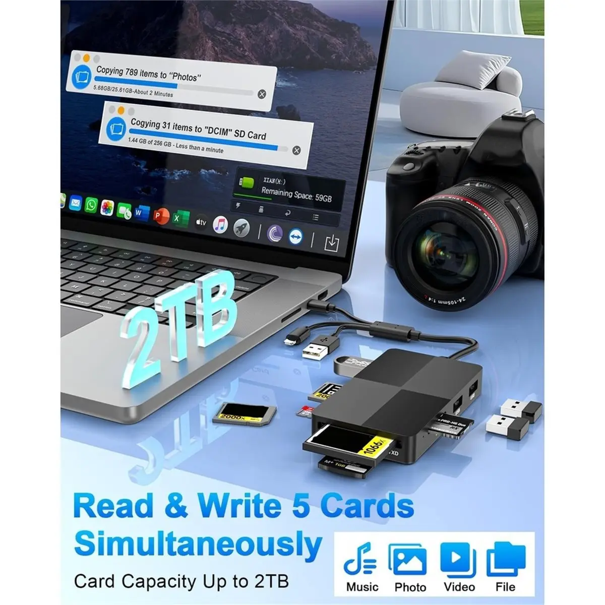 SD Card Reader Hub 3in1 Multi Memory Card with USB, USB-C + + USB 3.0 SD/TF//Micro-SD/XD/MS Card Adapter