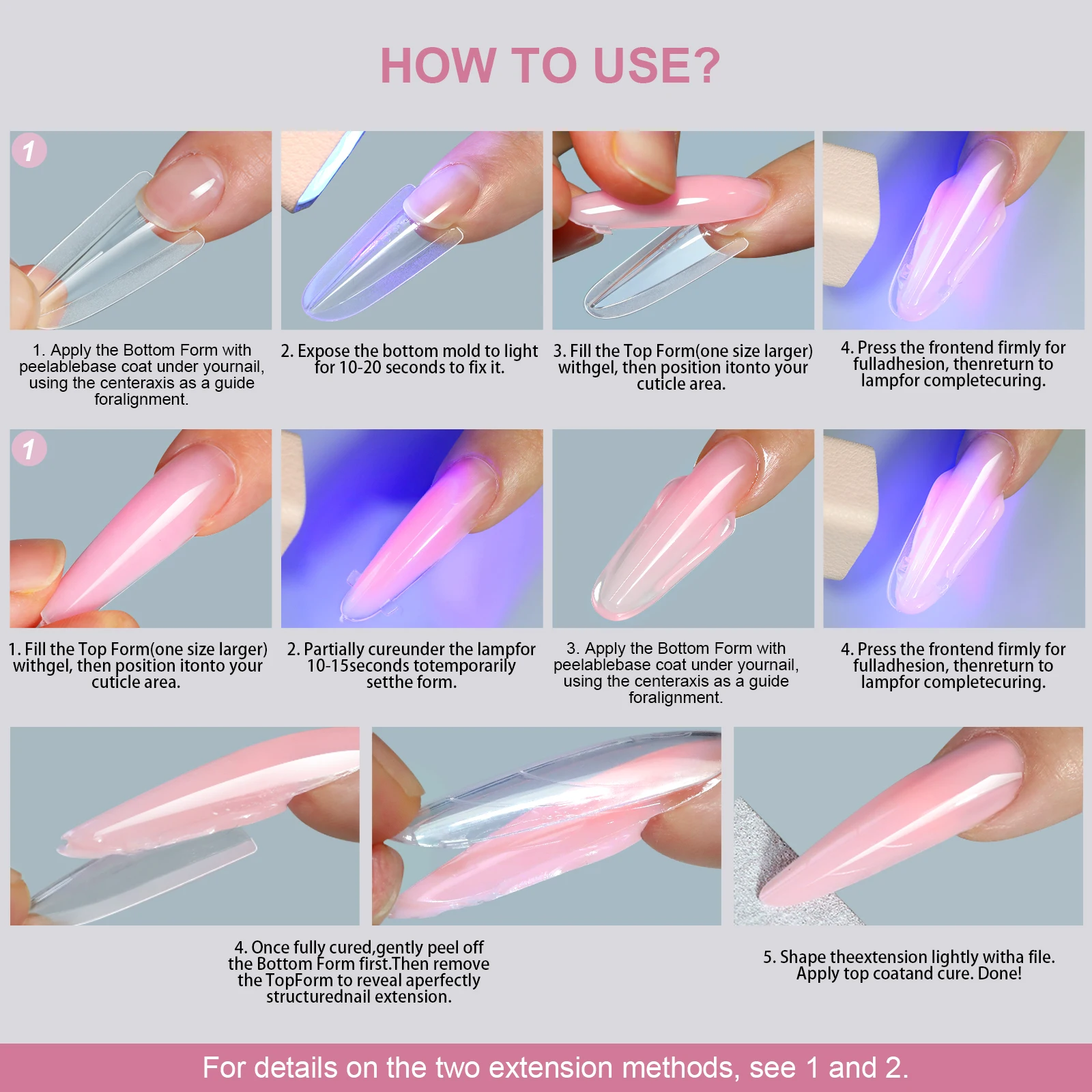 256Pcs Sandwich Nail Dual Extension Quick-Building Gel Form 128Pcs Top Mold & Bottom Mold Full Cover Acrylic Nail Extension Form_voghion.com