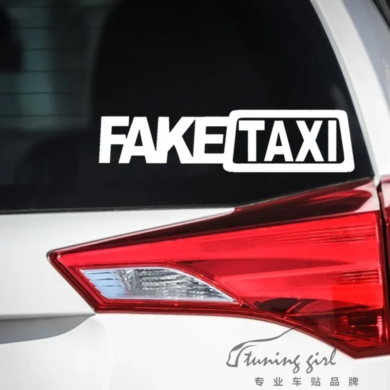 2Pcs 2D Flat Holographic Fake Taxi Funny Waterproof Vinyl Stickers Car Motorcycle Helmet Windshield Decor