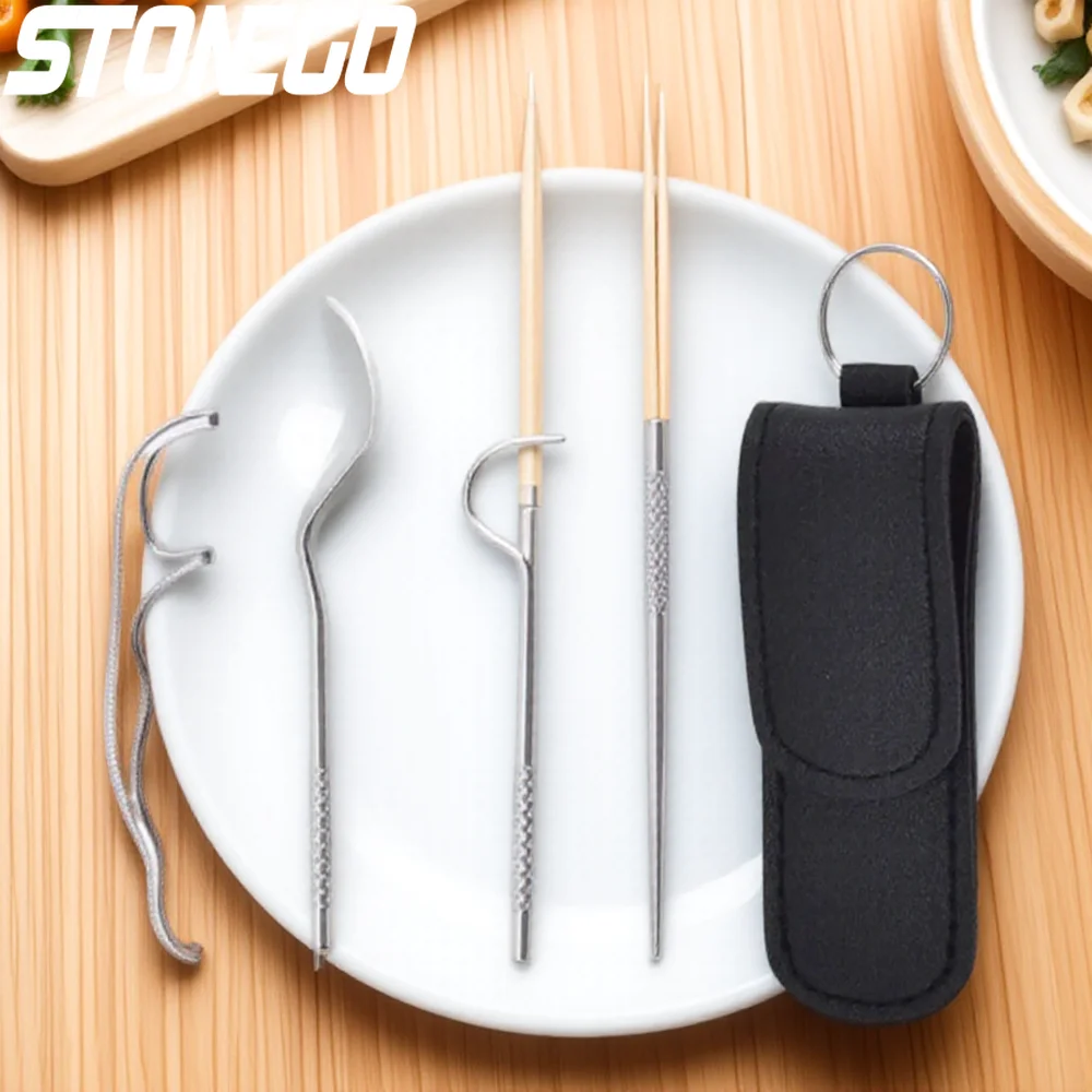 Portable Titanium Toothpick Set 4 Pcs Metal Oral Care Floss Picks for Travel Camping Hiking Outdoor Picnic Dental Hygiene Tools