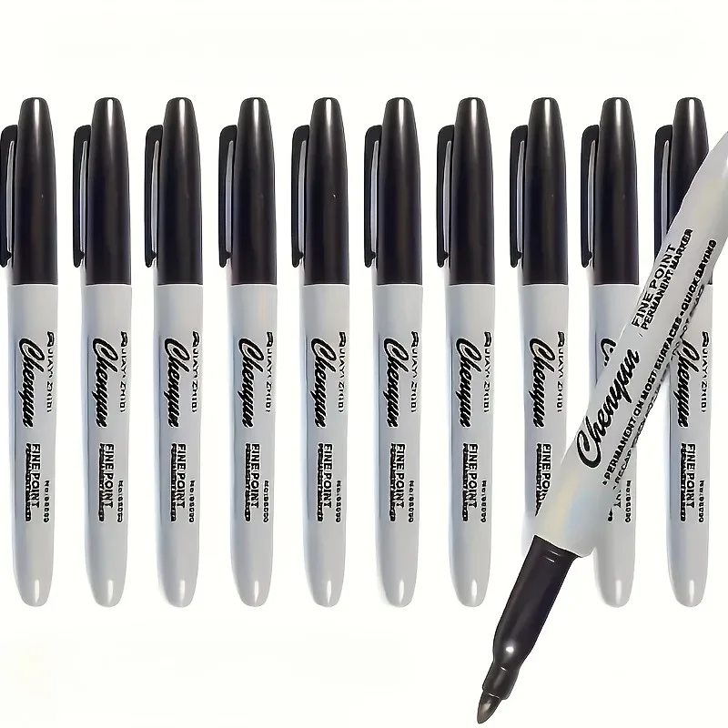 5 Pack Fine Tip Black Permanent Markers, Quick Dry Smudge-Proof for Office Use
