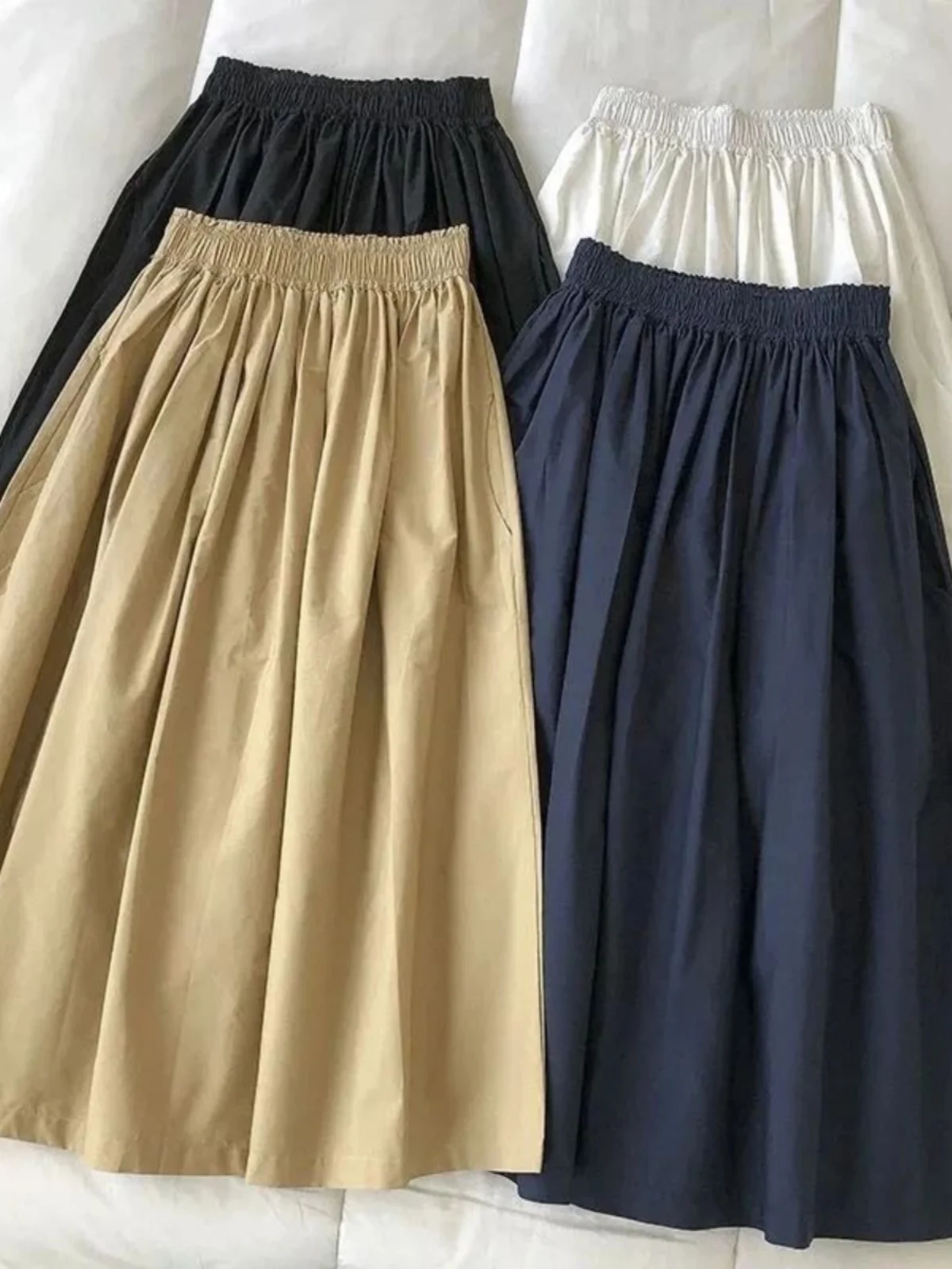 

High Waist Midi Skirt for Women Color Ladies Pure Color High Waist mid Length Skirt Faionable Casual A-Line Skirt