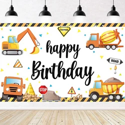 Construction Birthday Banner Backdrop Party Decorations for Boys Happy Birthday Photography Background Photo Booth Props