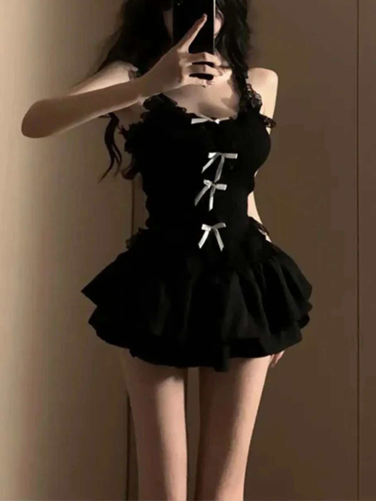 

Sexy Pure Desire Knot Slimming ort Skirt Set Women's Faion Spring Autumn Two-Piece Suit Ele Personali